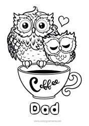 Free colouring Heart Happy birthday I love you. Mug Owl, Tawny owl Animal Café Drink Birds and flying mammals