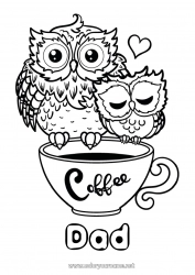 Child coloring page Heart Happy feast day ! I love you Mug Owl Animal Coffee Drinks Flying birds and mammals