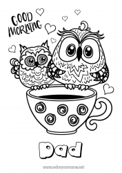 Child coloring page Mug Owl Coffee Drinks Flying birds and mammals