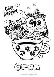 Free colouring Mug Owl, Tawny owl Animal Café Drink Birds and flying mammals