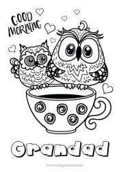 Free colouring Mug Owl, Tawny owl Animal Café Drink Birds and flying mammals
