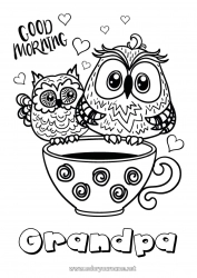 Child coloring page Mug Owl Coffee Drinks Flying birds and mammals