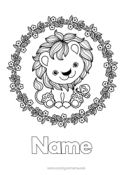Free colouring Cute Flowers Lion Animal Wild animals of Africa