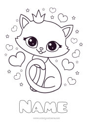 Free colouring Cute Heart Cat Animal Crown Dogs and cats