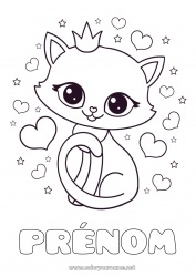 Coloriage gratuit Mignon Coeur Chat Animal Couronne Chiens et chats