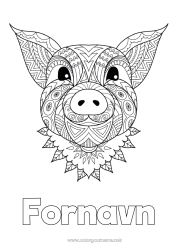 Gratis farvelægning Mandala Svin Dyr Kinesisk nytår Gårdsdyr