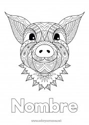 Colorear gratis Mandala Cerdo Animales Año Nuevo chino Animales de granja