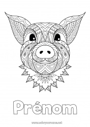 Coloriage gratuit Mandala Cochon Animal Nouvel An chinois Animaux de la ferme