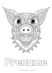 Pagină de colorat personalizată Mandala Porc Animal Anul Nou Chinezesc Animale de fermă
