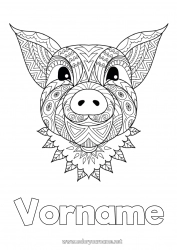 Kostenlose Malvorlage Mandala Schwein Tier Chinesisches Neujahr Bauernhoftiere