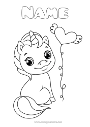 Free colouring Cute Heart Unicorn Animal Easy colouring pages Dragons, unicorns, and fantastical creatures