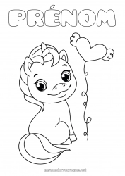 Coloriage gratuit Mignon Coeur Licorne Animal Coloriages faciles Dragons, licornes et animaux fantastiques