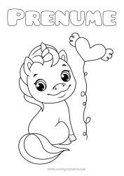 Pagină de colorat gratuită Drăguț Inimă Unicornă Animal Desene de colorat ușoare Dragoni, unicorni și animale fantastice