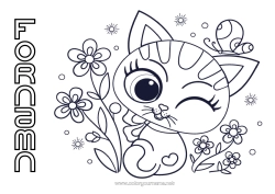 Gratis färgläggning Söt Blommor Katt Fjäril Djur Insekter Hundar och katter