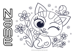 Free colouring Cute Flowers Cat Butterfly Animal Insects Dogs and cats