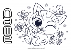 Free coloring Cute Flowers Cat Butterfly Animal Insects Dog and cat