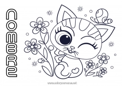 Dibujo libre Lindo Flores Cat Mariposa Animales Insectos Perros y gatos