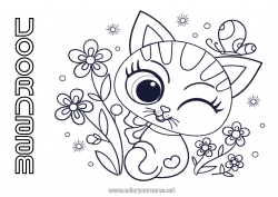 Gratis tekening Schattig Bloemen Kat Vlinder Dier Insecten Honden en katten