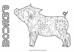 Coloriage gratuit Fleurs Mandala Cochon Printemps Animal Nouvel An chinois Ferme Animaux de la ferme