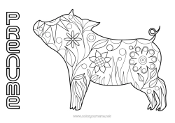Pagină de colorat personalizată Flori Mandala Porc Primăvară Animal Anul Nou Chinezesc Ferma Animale de fermă
