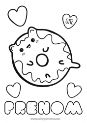 Coloriage gratuit Mignon Kawaii Nourriture Donuts Gourmandises, sucreries