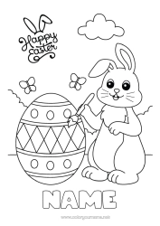 Colouring to customise Art Cute Rabbit Animal Easter Eggs Easter "Happy Easter" Message Forest Animals Easter Painted Eggs
