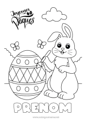 Coloriage à personnaliser Art Kawaii Lapin Animal Oeufs de Pâques Pâques 