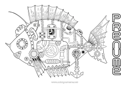 Desen liber de colorat Robot Animal Pește Desene de colorat complexe Animale marine sau acvatice