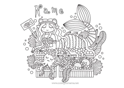 Free colouring Sea Siren Marine or aquatic animals Octopus