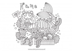 Free coloring Sea Mermaid Marine or aquatic animals Octopus