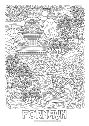 Farvelægningssiden tilpasning Mandala Japan Swan Fugle og flyvende pattedyr
