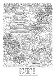 Free coloring Mandala Japan Swan Flying birds and mammals