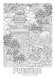 Desen liber de colorat Mandala Japon Lebădă Păsări și mamifere zburătoare