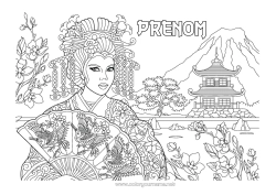 Coloriage à personnaliser Japon Cerisier Pagode