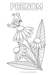 Coloriage gratuit Fleurs Été Printemps Papillon Animal Marguerite Insectes