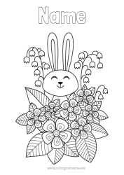 Free colouring Flowers Spring Rabbit Animal Lily of the valley 1st May Forest animals