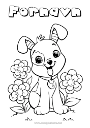 Farvelægningssiden tilpasning Blomster Hund Forår Dyr Hunde og katte