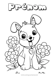 Coloriage gratuit Fleurs Chien Printemps Animal Chiens et chats