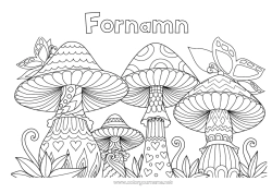 Gratis färgläggning Mandala Vår Fjäril Djur Svamp Komplexa målarbilder Insekter