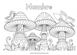 Colorear gratis Mandala Primavera Mariposa Animales Champiñone Dibujos complejos para colorear Insectos