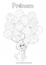 Coloriage gratuit Ballons Printemps Lapin Animal Pâques Animaux de la forêt