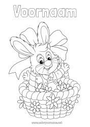 Gratis tekening Bloemen Lente Konijn Dier Pasen Mand Bosdieren