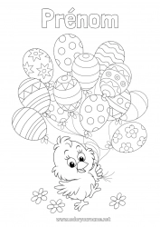 Coloriage gratuit Ballons Printemps Poussin Animal Pâques Animaux de la ferme