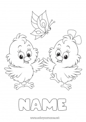 Free coloring Spring Chick Butterfly Animal Insects Farm animals