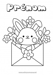 Coloriage gratuit Fleurs Printemps Lapin Animal Enveloppe Animaux de la forêt