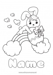 Free coloring Heart Kawaii Bunny Animal Rainbow Easter eggs Forest animals