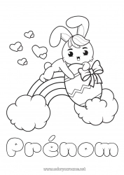 Coloriage gratuit Coeur Kawaii Lapin Animal Arc en ciel Oeufs de Pâques Animaux de la forêt