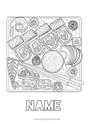 Colouring to customise Food Japan Sushi Marine Or Aquatic Animals Shrimp