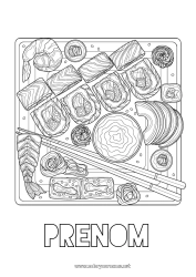 Coloriage gratuit Nourriture Japon Sushis Animaux marins ou aquatique Crevette