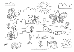 Dessin gratuit Mignon Printemps Soleil Papillon Animal Abeille Escargot Insectes